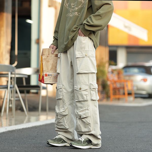 Pantaloni da uomo Street White Salopette multitasche stile Harajuku Pantaloni larghi casual da donna alti e retrò 230711
