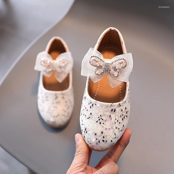 Scarpe basse 2023 Moda primavera Fiocco di cristallo Bambino rosa Ragazze Principessa Festa da ballo Matrimonio Bambini Bambini Nati Bambino 1 3 4 5 6 anni