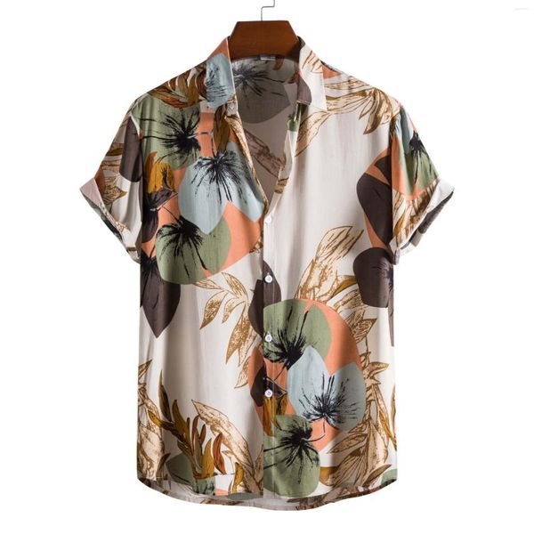 Camisas casuais masculinas verão manga curta floral estampado moda praia camisa flor plus size algodão meninos botões para cima férias havaianas xxl