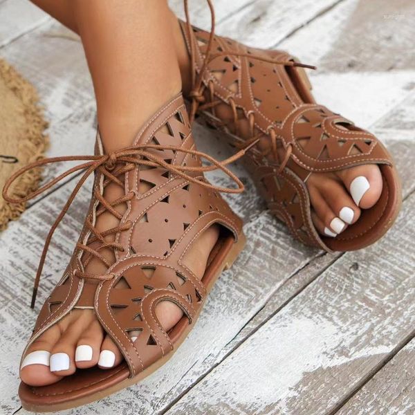 Sandalen Flache Für Frauen 2023 Sommer Schuhe Mode Spitze Up Low Heel Damen Casual Aushöhlen Zurück Zipper Alias