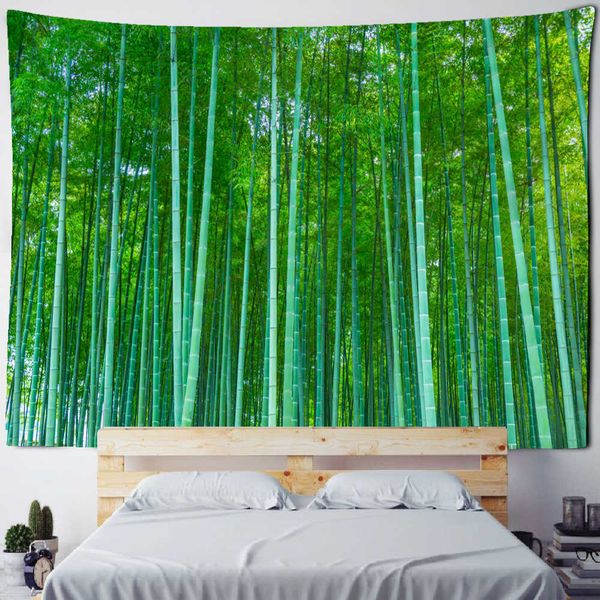 Tapeçarias de bambu floresta pássaro paisagem pintura tapeçaria estilo de suspensão de parede decoração de casa