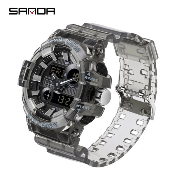 SANDA NEW Fashion Trasparente Sport Mens Watch Orologio da polso al quarzo militare casual Orologio da studente impermeabile relogio masculino 3100