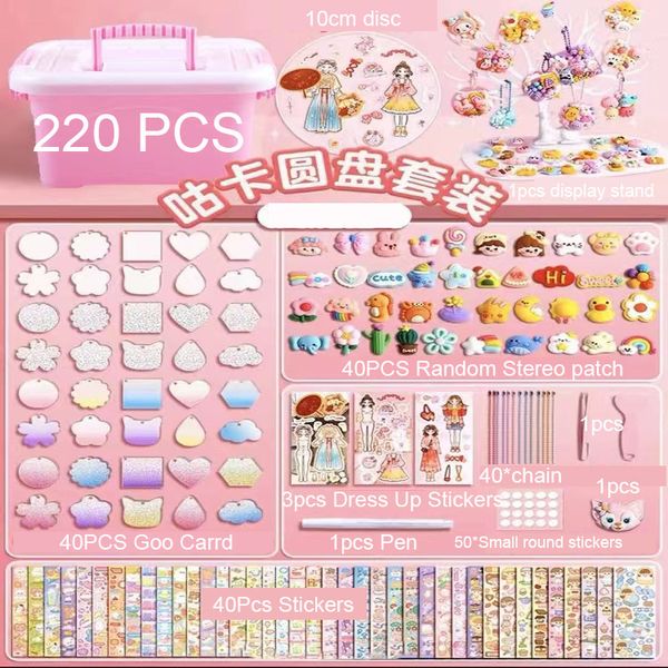 Adesivos de brinquedo para crianças Diy Goo Card Conjunto de adesivos Stereo Patch e Dress UP Conta de mão Caixa de armazenamento de material completo Presente de papelaria infantil 230711