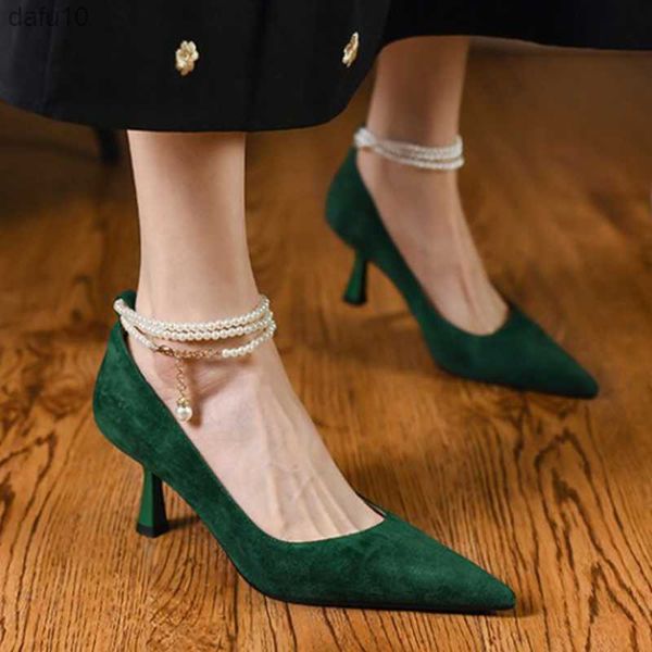 Sandálias Verdes Mulheres Sapatos de Salto Alto Retro Pontuado Sexy Bombas Nova Marca 2022 Verão Casamento Sapatos Femininos Stilettos Zapatos L230704