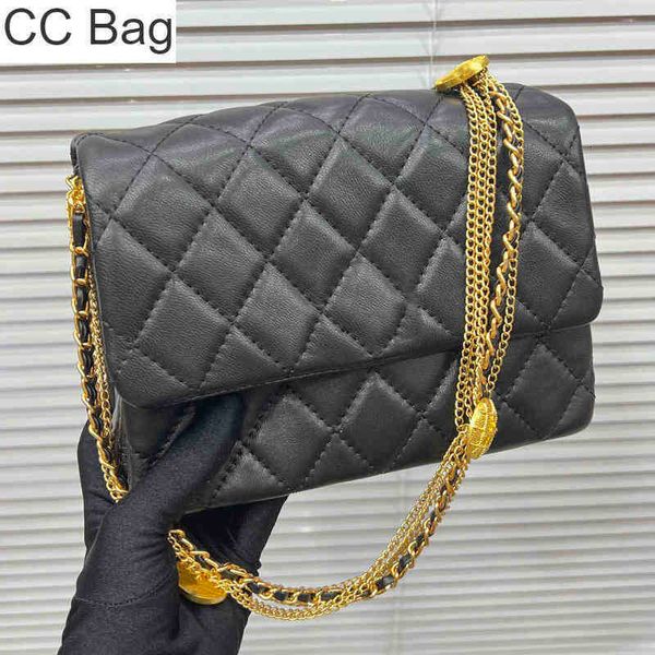 Bolsa CC Bolsas de compras Atacado Feminino Francês Clássico Preto Moeda Aba Couro de Bezerro Lantejoulas Botão de Pato Cadeia de Metal Acolchoado Xadrez Designer Lu