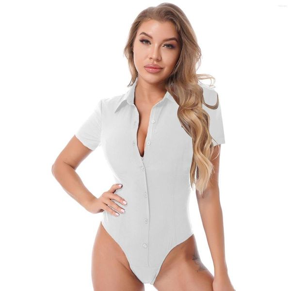 Camisas ativas Sexy Yoga Body Blusa Feminina Cor Sólida Macacão de Manga Curta Macacão Office Lady Casual Bodysuits Camisa Camisa