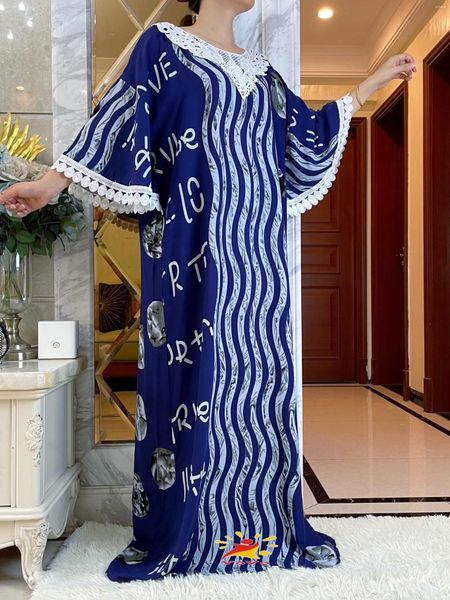 Abbigliamento etnico Abiti estivi a maniche corte da donna africana con grande sciarpa Abito in cotone da donna con stampa floreale allentata Boubou Maxi Islam Abaya