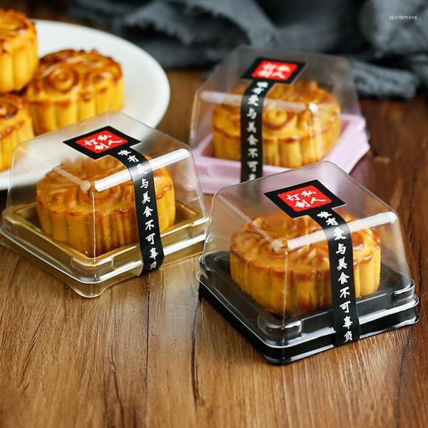 Geschenkpapier 50 Sets Quadratische Mondkuchenschalen Mondkuchen-Verpackungsbox mit Deckel Lebensmittelbehälterhalter Gold aus Kunststoff für Keks-Eier-Torte
