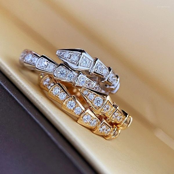 Cluster Anéis Ouro Prata Cor Cobra Anel Ajustável Com Brilho Zircão Pedra Para Mulheres Casamento Noivado Moda Jóias