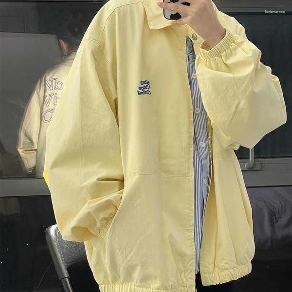 Мужские куртки 2023 Весна Япония ретро -куртка Мужчина негабаритный простая буква на молнии