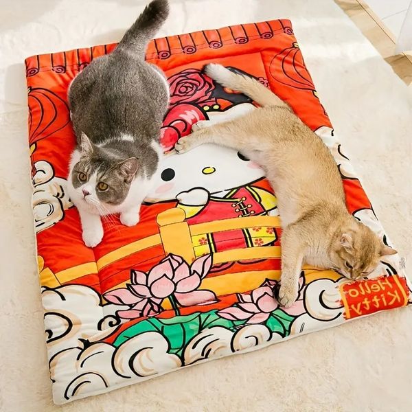 1pc Cute Pet Bed Warm Dog Cartoon Cat Coperta Tappeto per animali domestici in stile cinese Cuscino per tappetino morbido