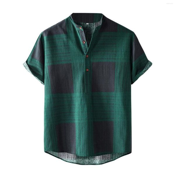 Herren lässige Hemden Plaid Prins Stripe Stand Button Kurzer Casualmen's Mode -Hemd Shirt Männer Design Tee cool für