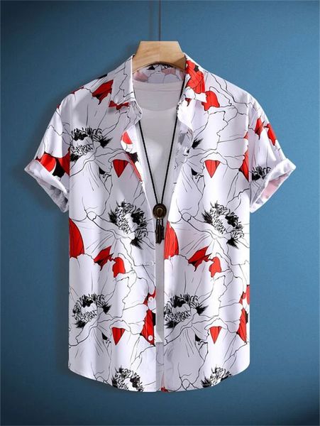 Camisas casuais masculinas de verão com estampa de flores em 3D Hawaii Beach Outdoor Y2k Party manga curta Street Harajuku Apparel Wholesale 230710