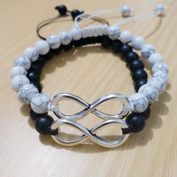 Pulseiras de casal combinando com pingente infinito de pedra genuína 2 pçs/conjunto