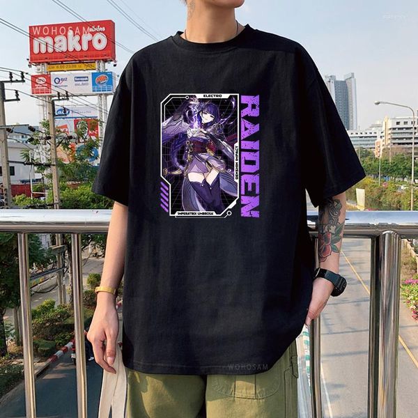 Erkekler tişörtleri grafik gömlek yaz gündelik tees üstleri harajuku kawaii raiden shogun/sükroz/kehribar unisex büyük boy kısa kol