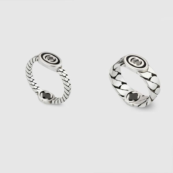 Accessori moda alla moda Anello vintage in argento sterling 925 DoubleG con smalto gel a goccia nero per uomo e donna