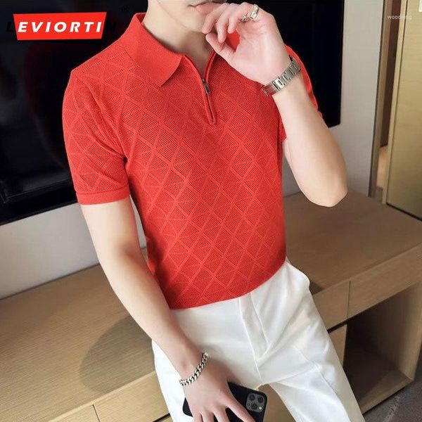 Polo da uomo 2023 Polo da uomo in maglia casual estiva stile coreano / Maschile Slim Fit Fashion Zipper Design Scava fuori le camicie S-3XL