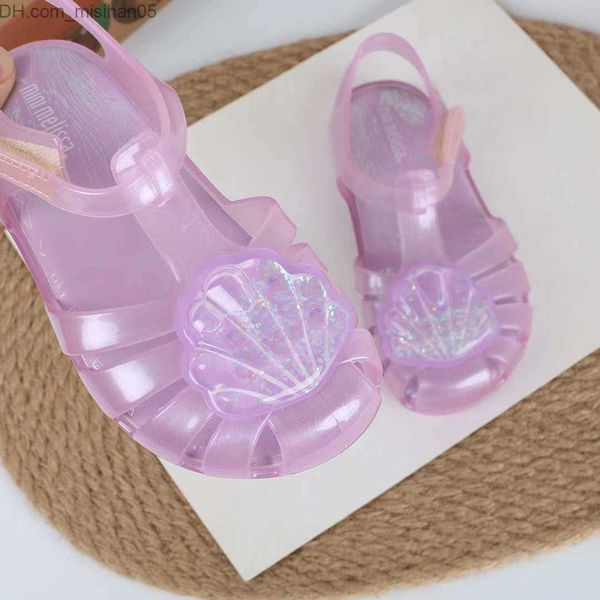 Sandalen Neue Kinder Melissa Shell Sandalen Mode Baby Mädchen Funkelnde Perle Gelee Strand Schuhe Kinder Candy Farbe Gelee Schuhe HMI093 Z230712