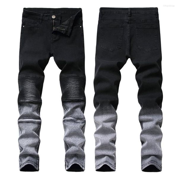 Herren Jeans Loose American Trendy Street Hip-Hop Dunkle Strumpfhosen Y2K Washed Plissee Gradient Retro Skateboard Hose mit weitem Bein