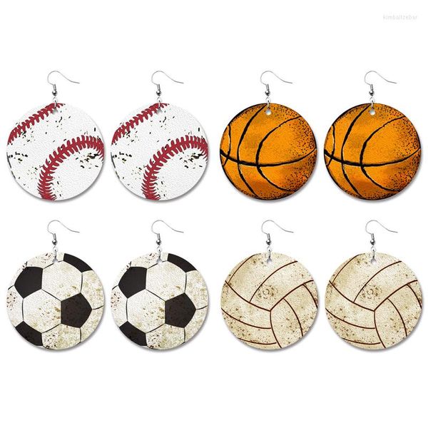 Dangle Küpeler PU Deri Küpe Bildirimi Geometrik Beyzbol Basketbol Futbol Voleybolu Prin Tvintage Trendy Benzersiz Retro Drop