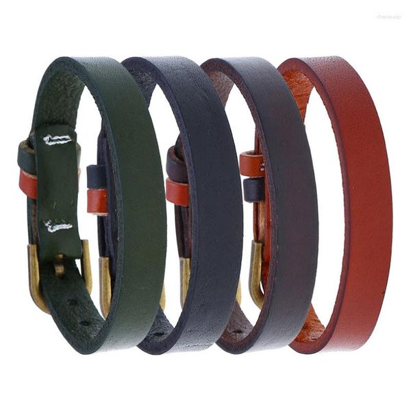 Charm Bracelets Fashion Casual Unisex Genuine Leather Belt Wristband Simple Vintage Retro Wrap Bangle Women Men Jewelry Gift