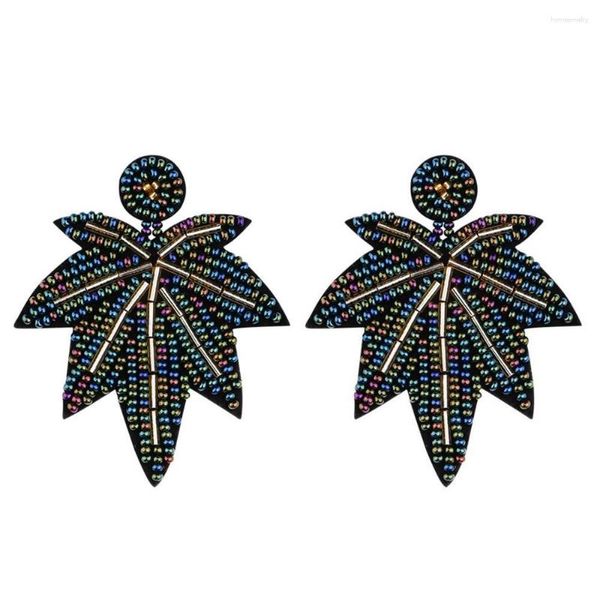 Orecchini pendenti Zouchunfu Design originale per donna Ciondolo Perline di riso Perline fatte a mano Foglie d'albero Goccia Oorbellen