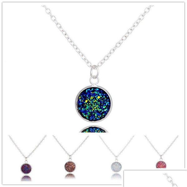 Collane con ciondolo Moda Collana Drusy Druzy 12Mm Pietra finta Placcato oro Paillettes arcobaleno Per donna Gioielli da donna Drop Delivery Penda Dhqdx