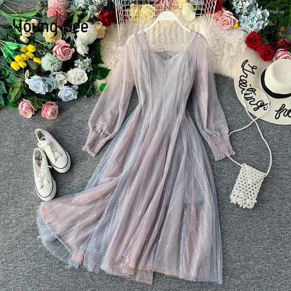 Casual Dresses Young Gee Mint Green Campanulaceae Weiche Spitzenkleid Vintage Frauen Sexy Mesh Süße Plissee Femme Zweiteilige Sets Mittelkalb