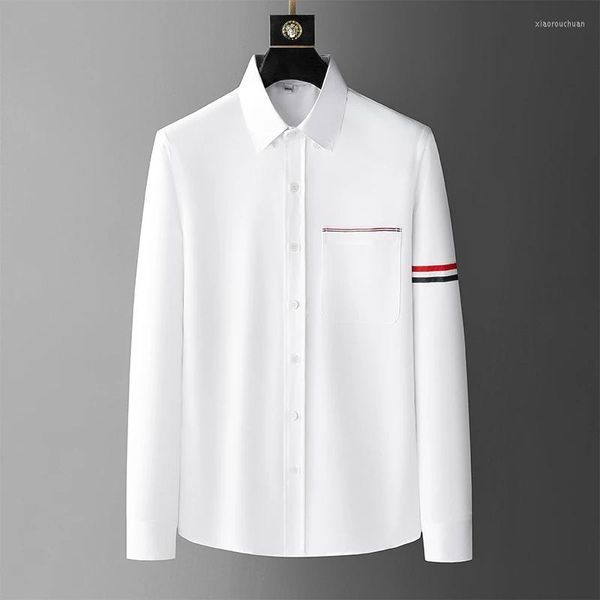Herren-Freizeithemden, hochwertiges, langärmliges Hemd im europäischen und amerikanischen Stil für Männer im Frühjahr 2023, klassische Marke, locker, groß, Weiß