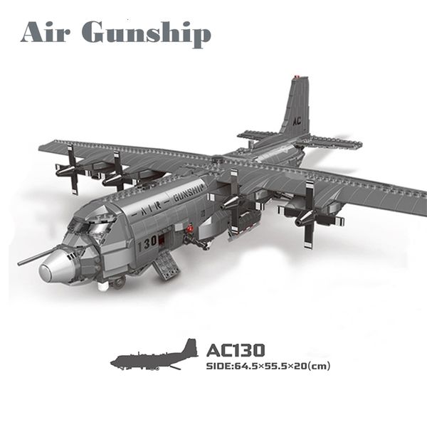 Soldado 1713PCS Exército dos EUA AC130 Air Gunship Grande Avião Militar de Transporte Modelo Bloco de Construção Tijolo Presente Para Crianças Brinquedos 230710