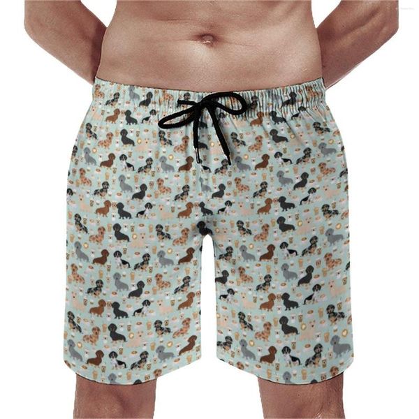 Erkek şortları Dachshund kahveleri tahta köpek tasarımı rahat plaj pantolonları boş zaman büyük boyut