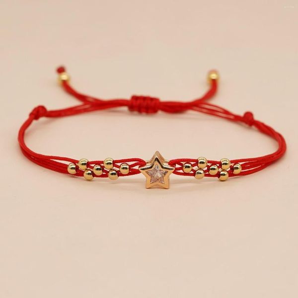 Strand Zircon Star Charm Bohemian Bead Bracelets For Women Men Couple Jewelry Black Red Adjustable Corda Bracelet