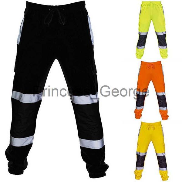 Andere Bekleidung Herren-Arbeitsuniform-Unterteile Sicherheits-Trainingshose Gestreifte reflektierende Hose Lose Herren-Jogginghose Jogger Patchwork-Arbeitskleidung x0711