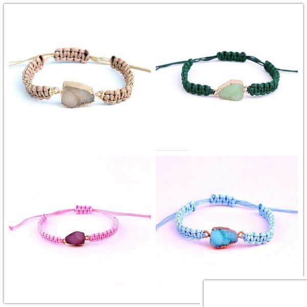 Braccialetti con ciondoli Fashion Square Imitare la pietra naturale Druzy Drusy Bracciale Bracciale intrecciato in oro placcato per gioielli da donna Drop Delivery Dhkzu