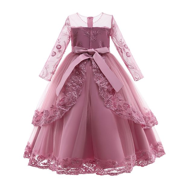 Vestido Princesa Feito à Mão Frisado Manga Longa Vestido Fofo