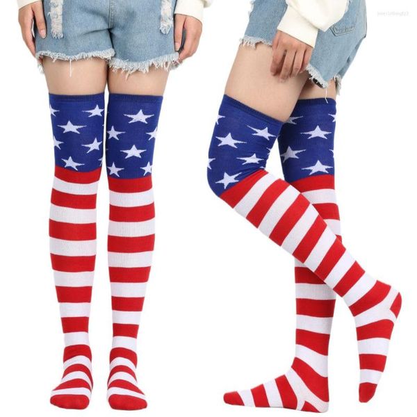 Damensocken, europäische und amerikanische Sterne, Streifen, Oberschenkel, Kinderstrümpfe, Flagge, Knie, fünfzackiger Stern