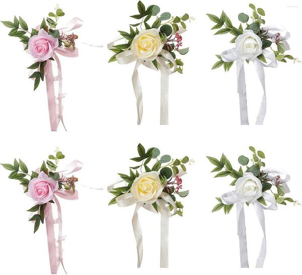 Flores decorativas para decoração de corredor de casamento - Rosas de seda para cadeiras de decoração de festa de cerimônia A