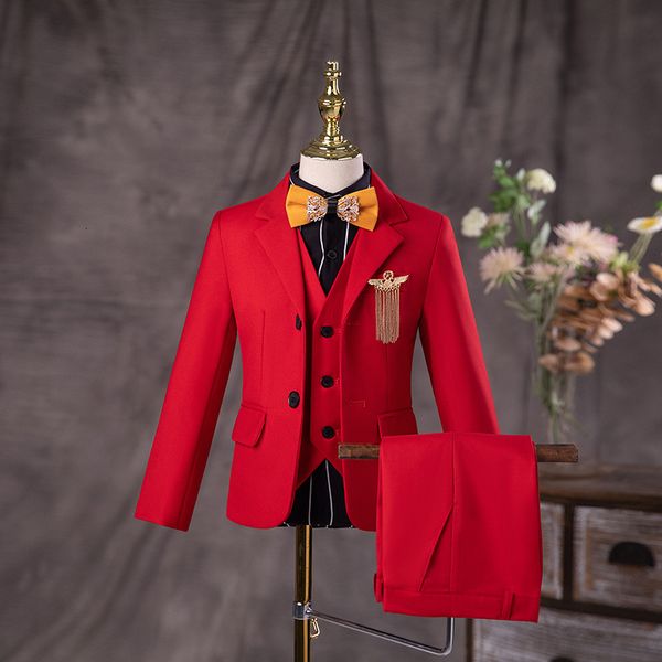 Костюмы детские красные платье -костюмы набор для мальчика для мальчика для девочек на подиумное свадебное свадебное звание фортепиано костюм детские блейзерные брюки. Одежда 230711
