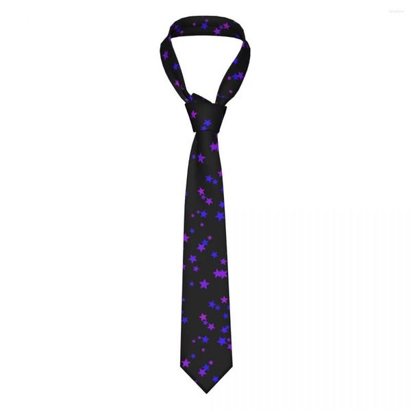 Laço amarra cinco galhetas de estrela pontiagudas poliéster de seda 8 cm de pescoço roxo estreito gravata para homens ternos acessórios