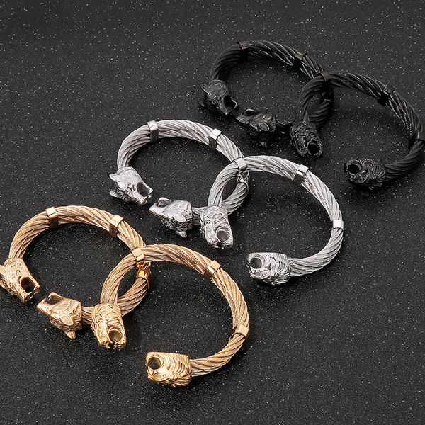 Armreif, Gothic, vergoldet, Edelstahl, Wolf, Löwenkopf, offenes Armband für Herren, Herren, Jungen, an Hand, Schmuckzubehör, Griffe 230710