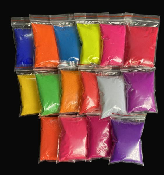 Acrylpulver-Flüssigkeiten gemischt 10 NEON-Farben Fluoreszierendes Phosphorpigmentpulver für Nagelglühen unter ultraviolettem Licht 1 Los = 10 Farben 10 Gramm pro Farbe 230711