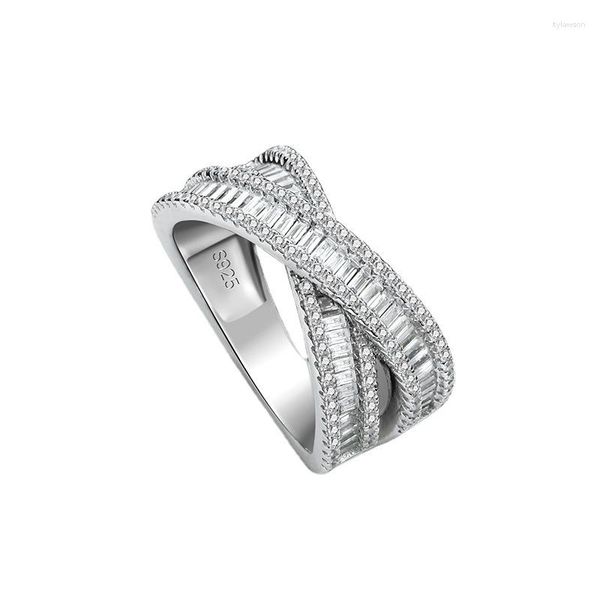 Cluster Rings S925 S925 Sterling Silver Ring Cross Full Zircon Diamond Double Circle Design de joias de alta qualidade na Europa e América