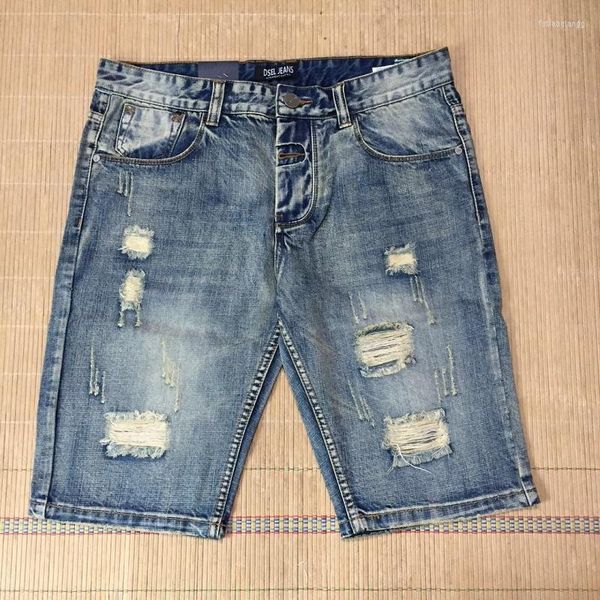 Jeans Masculino Shorts Jeans de Verão Estilista de Moda Cor Azul Buraco Curto Rasgado Masculino Marca Destroyed Masculino