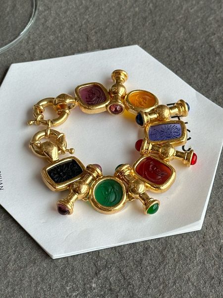 Corrente Brass Statement Chunky Colored Retro Beads Bracelet Women Jewelry Designer T Show Runway Vestido Raro INS Japan Korean Trendy 230710