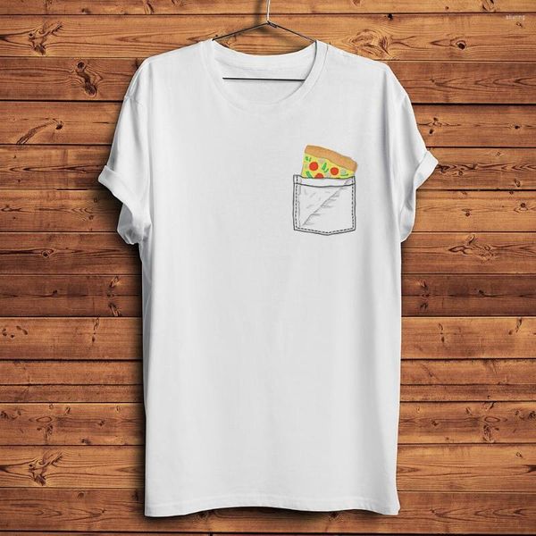 Camisetas masculinas Cool Pizza In Pocket Funny T-shirt Homme Summer Short Sleeve Shirt Men White Casual Casual Unisex Streetwear