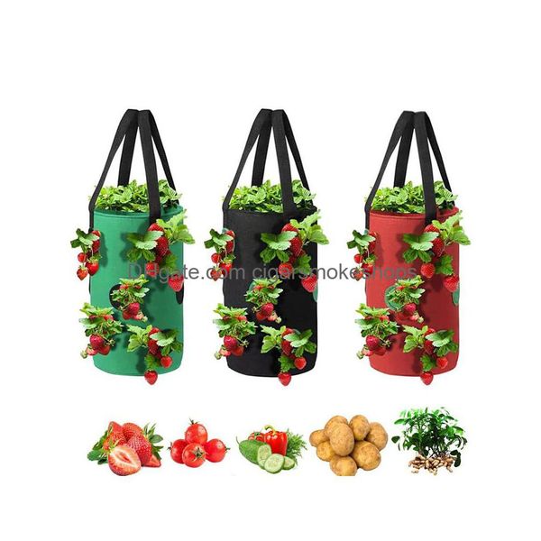 Outros suprimentos de jardim Sacos de cultivo suspensos Stberry Planter 3 galões para pimentão de tomate 12 furos de cabeça para baixo vasos de plantio de vegetais Xbjk2 Dhqhl