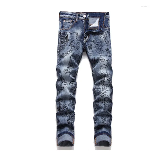 Jeans Masculino Bordado Desenho Animado Impresso Estilo Italiano Sofisticado Algodão Macio Casual Elástico Retrato 3D Outono E Inverno23