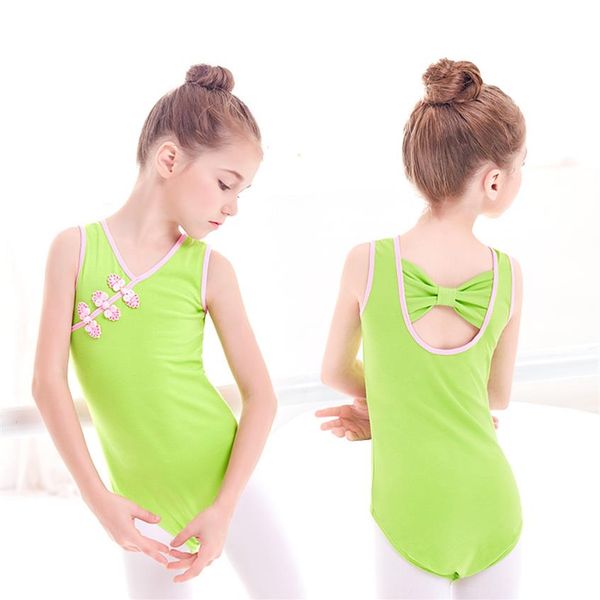 Kinder Kinder Mädchen Lycra Baumwolle Chinesischen Stil Ballett Trikot Bogen Zurück Trikots Chinesischen Knoten Tasten Mädchen Kleidung Rosa Green293U