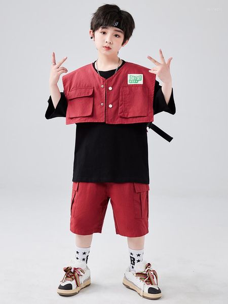 Стадия Wear Street Dance Costume Youth Clothing Red Vest Black Trube Boys Girls Loose Jazz Hip Hop Dancer Performance Kpop наряды BL10717