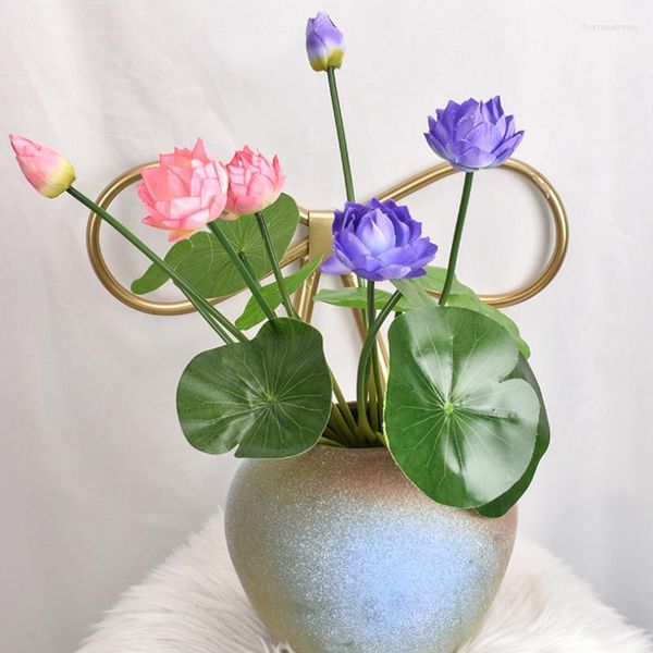 Flores decorativas frescas e elegantes imitação de buda de lótus decoração de salão mini flor pequena em vaso artificial na frente de
